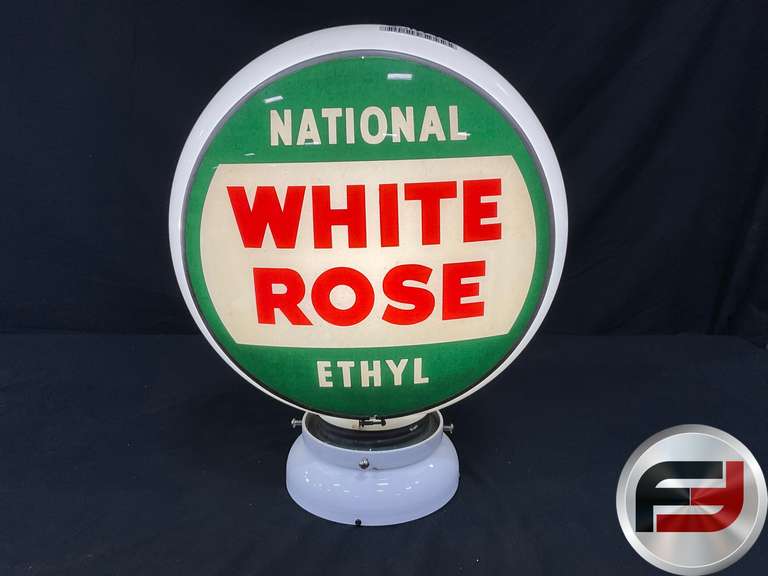 WHITE ROSE NATIONAL ETYL PUMP GLOBE, MILK GLASS, TWO SIDED