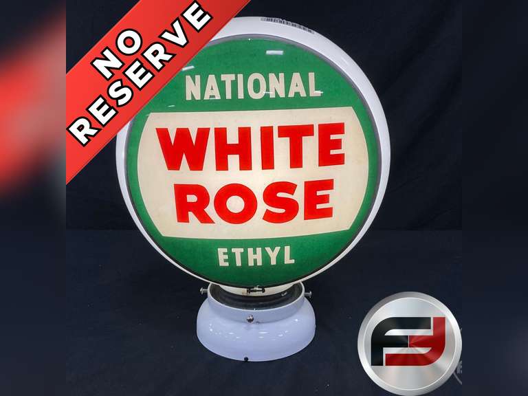WHITE ROSE NATIONAL ETYL PUMP GLOBE, MILK GLASS, TWO SIDED