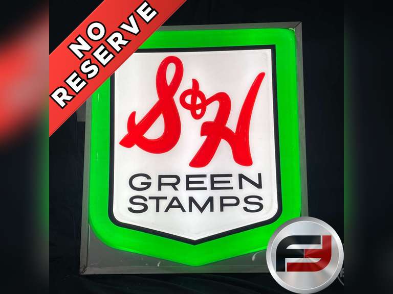 S & H GREEN STAMPS SIGN, DOUBLE-SIDED, 32” X 37”,