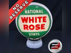 WHITE ROSE NATIONAL ETYL PUMP GLOBE, MILK GLASS, TWO SIDED