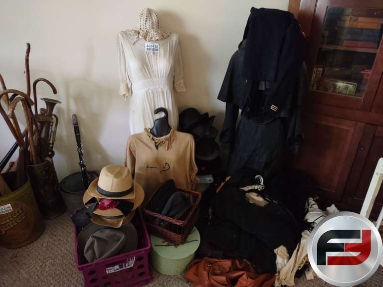 MANNEQUIN, ANTIQUE CLOTHES & HATS
