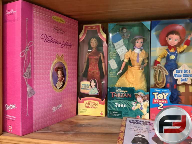 BARBIE DOLLS, VICTORIAN LADY, MULAN, TARZAN JANE, TOY STORY JESSIE,
