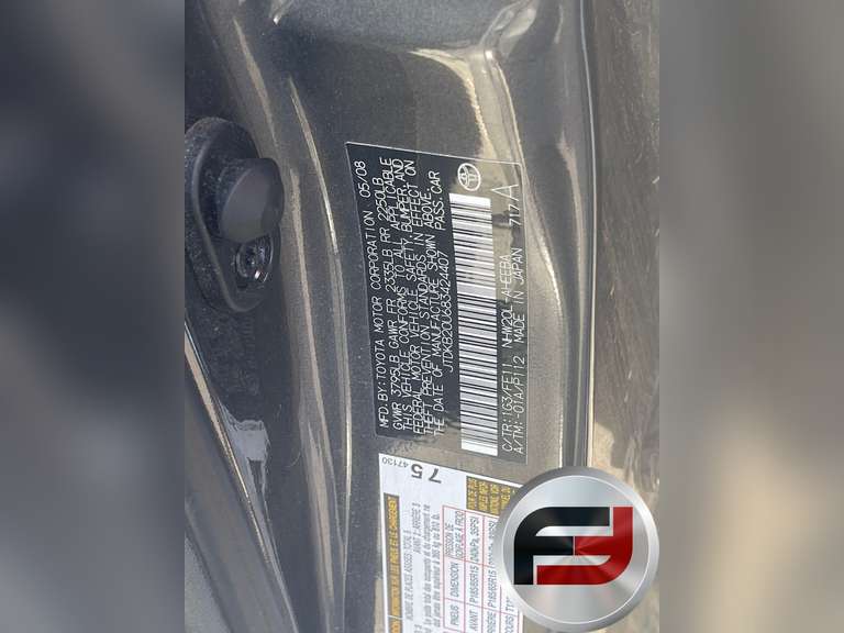 2008 TOYOTA PRIUS VIN: JTDKB20U683424407