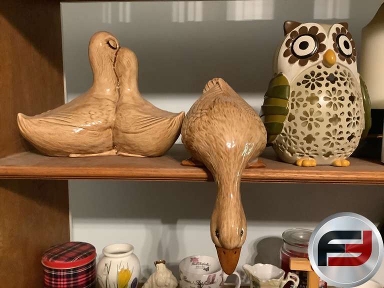 DUCKS, CANDLES, OWL CANDLE HOLDER, CAR TINS