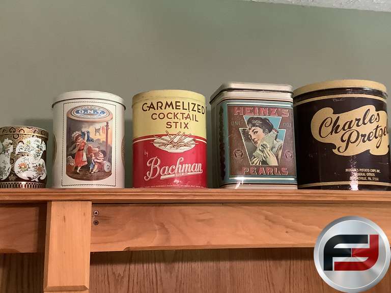 COLLECTOR TINS, DUTCH BOY, CHARLES PRETZELS, HEINZS, BACHMAN, IDEAL MINTS