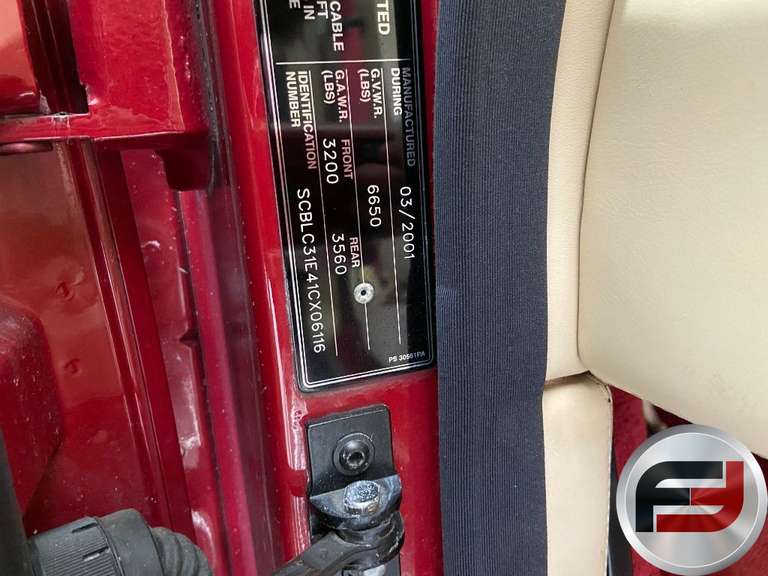 2001 BENTLEY ARNAGE RED LABEL VIN: SCBLC31E41CX06116