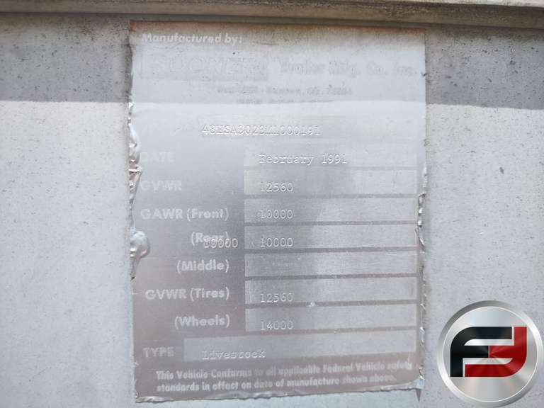 1992 SOONER ALUMINUM LIVESTOCK 38' VIN: 48HSA3023M1000191