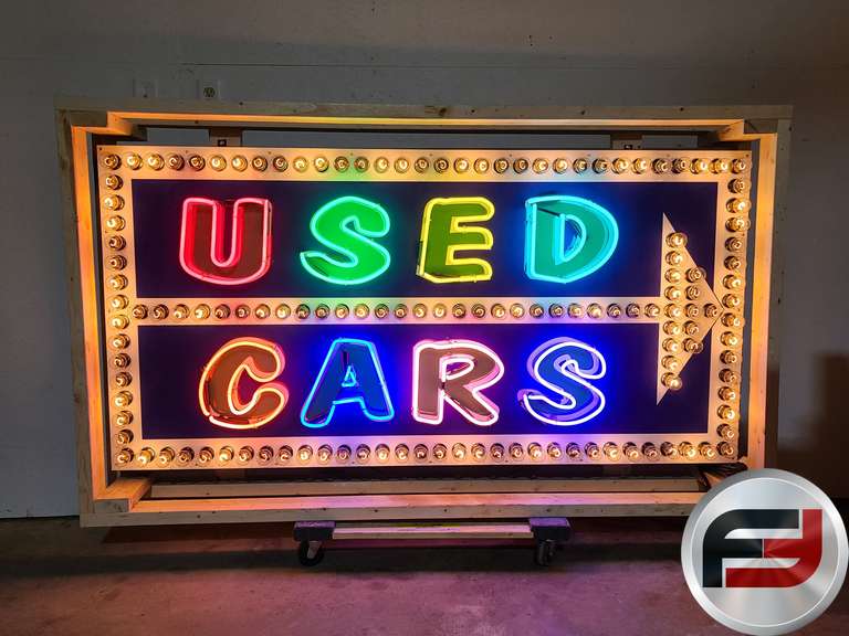 USED CARS ANIMATED TIN NEON SIGN, 72" X 36", NEW