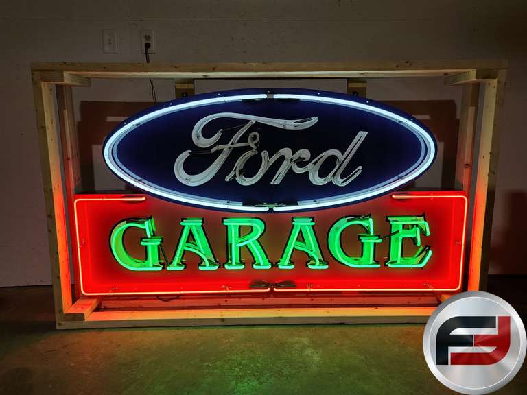 FORD GARAGE TIN NEON SIGN, 72" X 38", NEW NEON