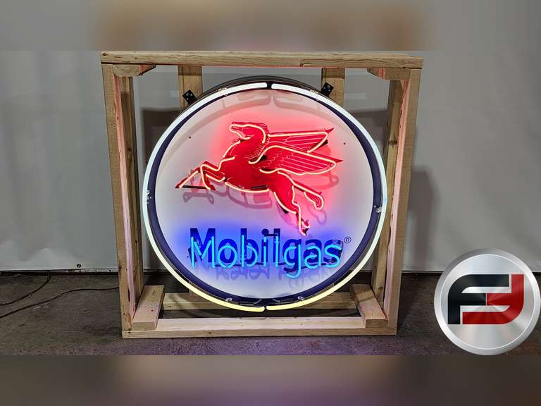 MOBILGAS TIN NEON SIGN, 36" X 36"