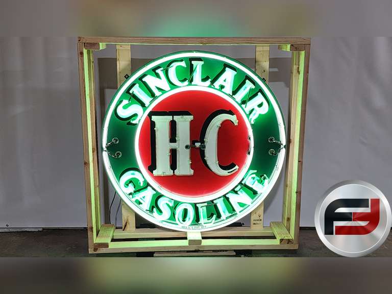 SINCLAIR PORCELAIN NEON SIGN, 48" X 48", NEW NEON GLASS,