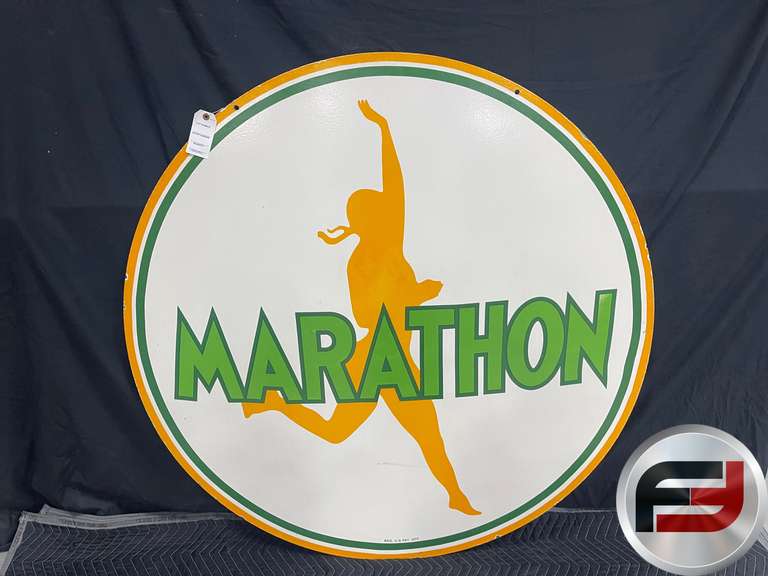 MARATHON PORCELAIN SIGN DOUBLE SIDED 48”