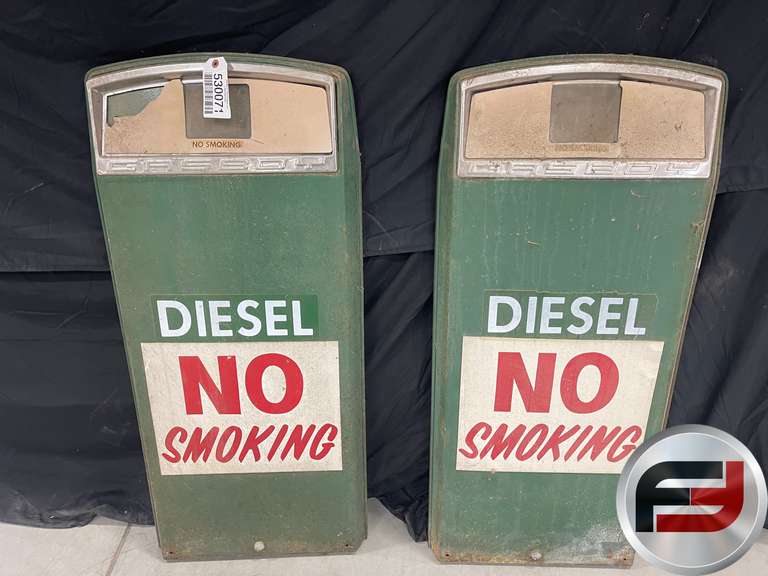 GAS PUMP SIDE COVERS UNRESTORED, SAYS DEISEL NO SMOKING QTY-2