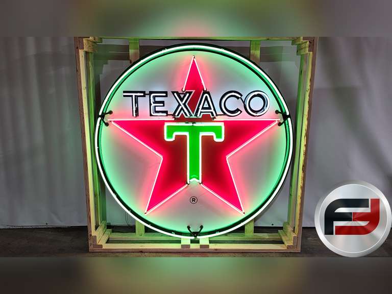TEXACO PORCELAIN NEON SIGN, 72" X 72", NEW NEON GLASS,