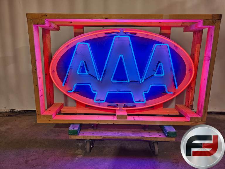 AAA TIN NEON SIGN, 48" X 27", NEW NEON GLASS,