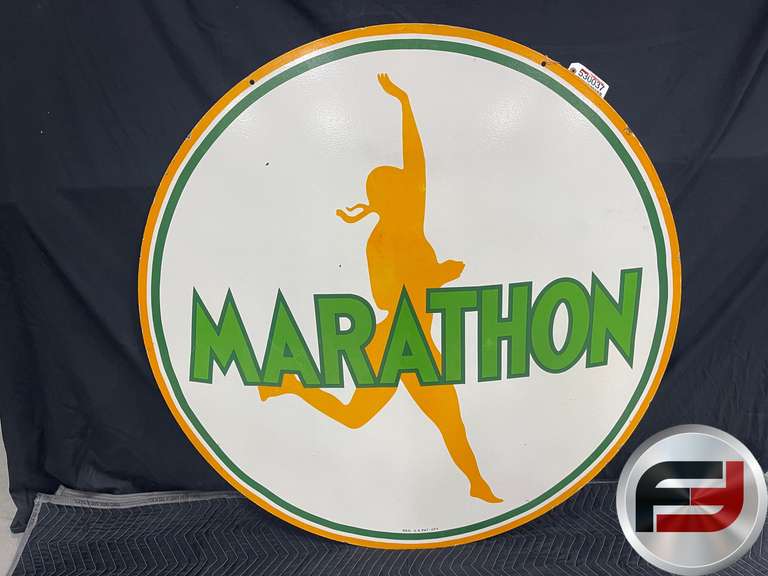 MARATHON PORCELAIN SIGN DOUBLE SIDED 48”