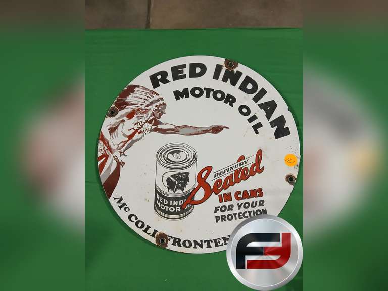 12" SINGLE SIDED RED INDIAN MOTOR OIL PORCILEN SIGN