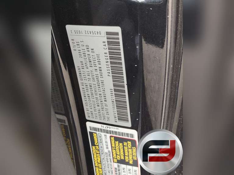 2008 VOLKSWAGEN GTI VIN: WVWFV71K68W219848