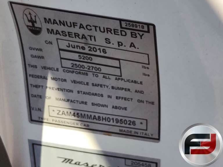 2017 MASERATI GRANTURISMO VIN: ZAM45MMA8H0195026 CONVERTIBLE