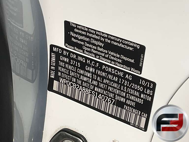 2014 PORSCHE BOXSTER S VIN: WP0CB2A88ES140767 CONVERTIBLE COUPE