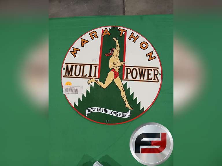 12" SINGLE SIDED MARATHON GASOLINE PORCILEN SIGN