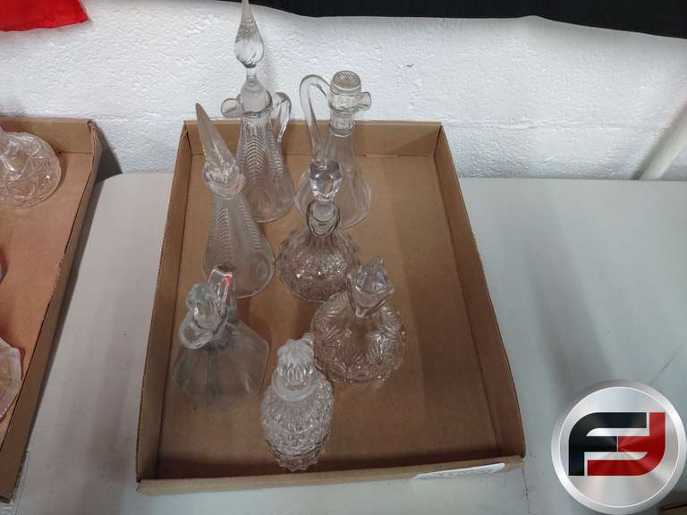 VINEGAR AND OIL DECANTERS, QTY OF 7