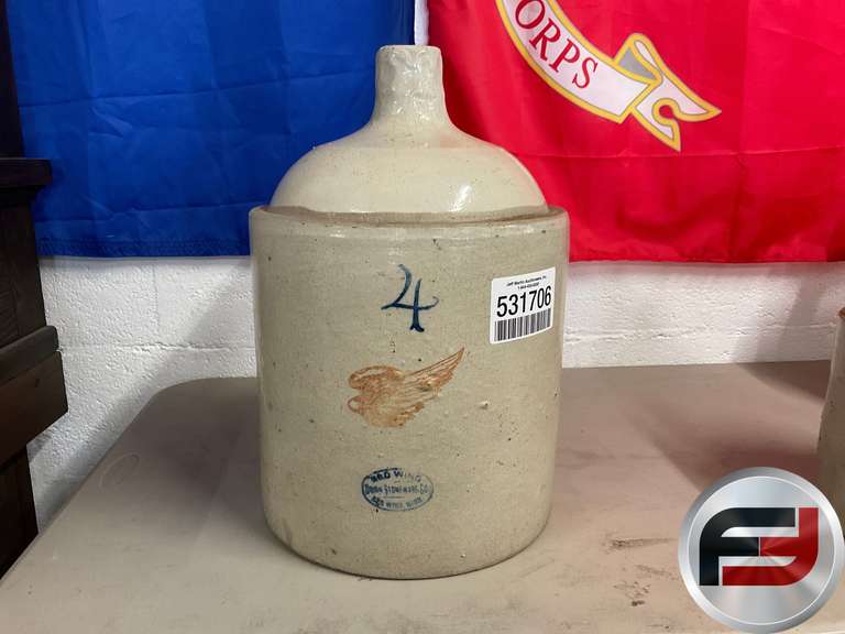 UNION STONEWARE REDWING #4 CROCK