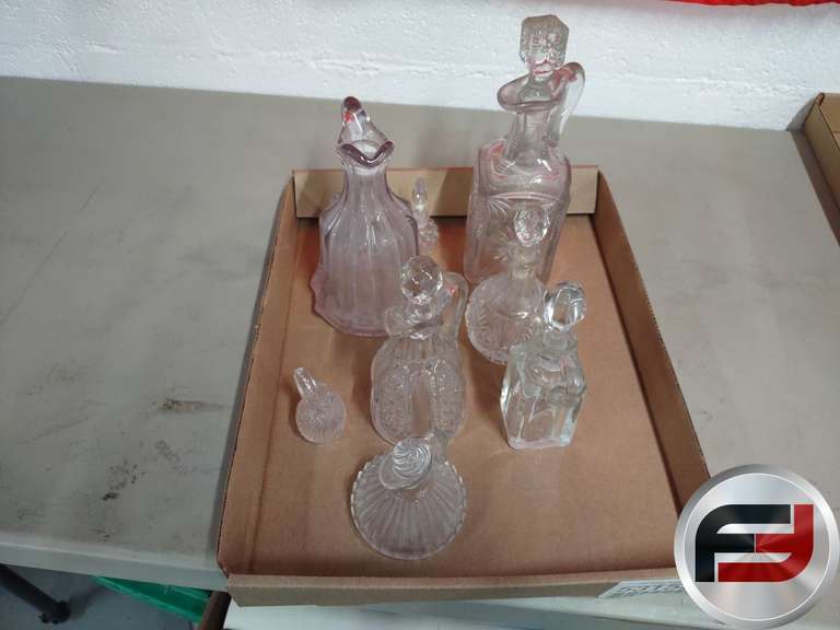 VINEGAR AND OIL DECANTERS, QTY OF 7