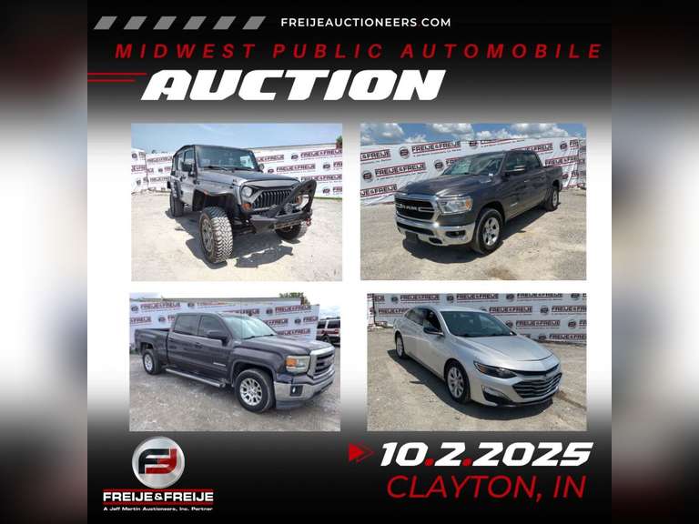MIDWEST PUBLIC AUTOMOBILE AUCTION FEATURING VEHICLES, UTV'S - OCTOBER 2ND @ 6 PM ET