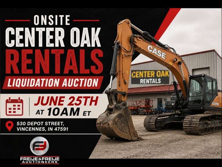 ONSITE CENTER OAK RENTALS LIQUIDATION AUCTION - JUNE 25TH @ 10 A.M. ET