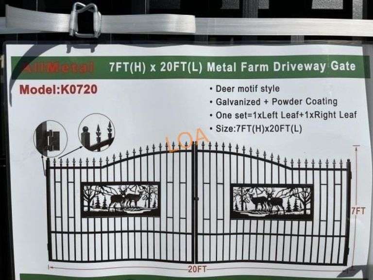 UNUSED 20FT Bi-Parting GalvanizedMetal Gate w/Deer