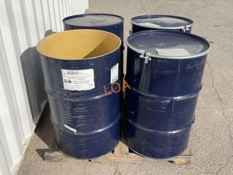 (4)pcs - 50 GAL Clean Food Grade Blue Steel Drums