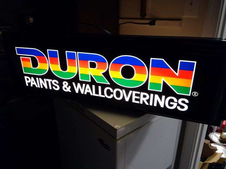 VINTAGE DURON PAINTS AND WALLCOVERINGS HANGING LIGHTED SIGN