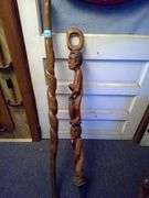 2 Hand Carved Walking Sticks