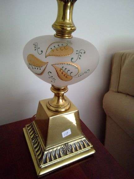 Pair of Beautiful Hand Painted Glass and Brass Table Lamps