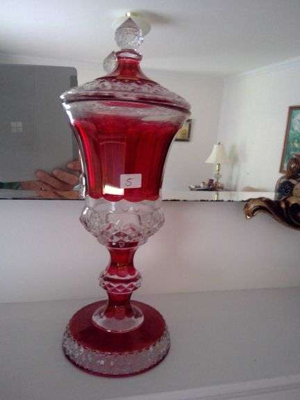 Westmoreland Crystal and Red Candy Dish