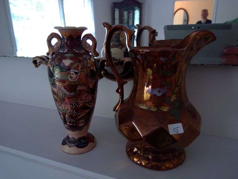 Beautiful Ornate Hand Painted Pitcher and Vase