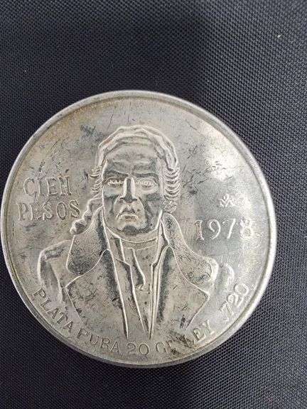 SILVER 1978 Mexican 100 Pesos coin, Morelos Coin