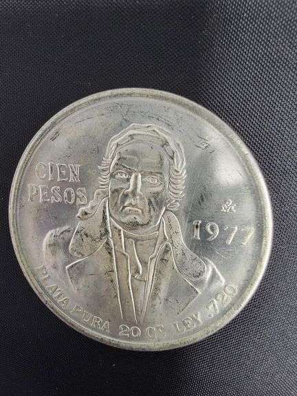 SILVER 1977 Mexican 100 Pesos coin, Morelos Coin