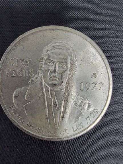 SILVER 1977 Mexican 100 Pesos coin, Morelos Coin