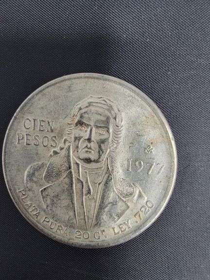 SILVER 1977 Mexican 100 Pesos coin, Morelos Coin