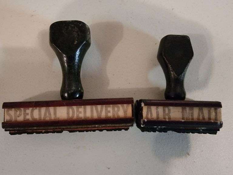 Vintage Rubber Stamps with wooden handles and carousel holder
