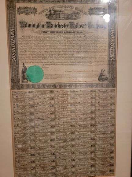 Wilmington Manchester Railroad Company First Preferred Mortgage Bond  May 7, 1866