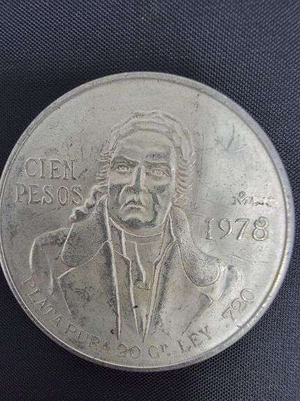 SILVER 1978 Mexican 100 Pesos coin, Morelos Coin