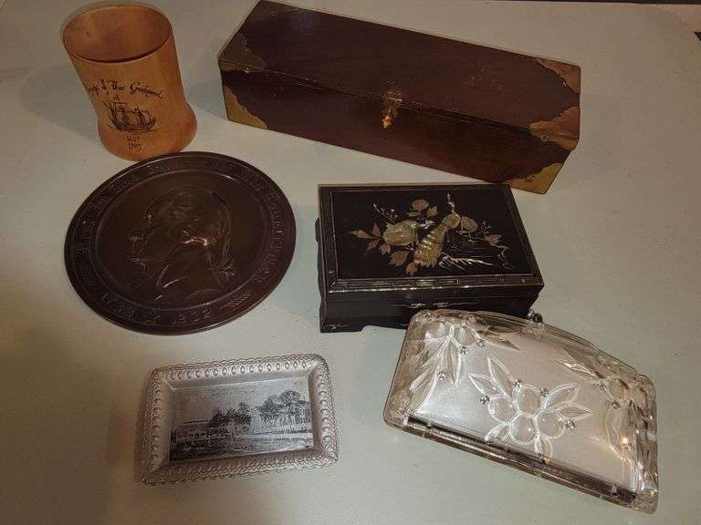 Mother of Pearl inlay jewelry box, clutch purse, tray and more