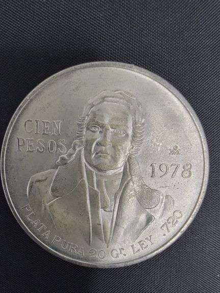 SILVER 1978 Mexican 100 Pesos coin, Morelos Coin