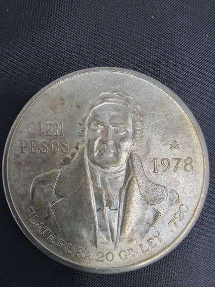 SILVER 1978 Mexican 100 Pesos coin, Morelos Coin