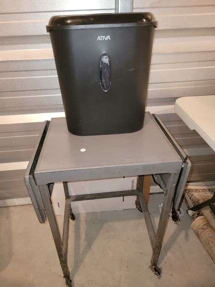 Metal fold up table and Ativa Paper Shredder