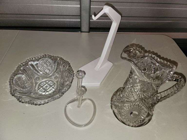 Cut glass Pitcher, Bowl, Dual bud vase