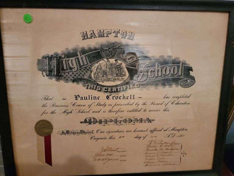 June 8m, 1921 Hampton High School Diploma